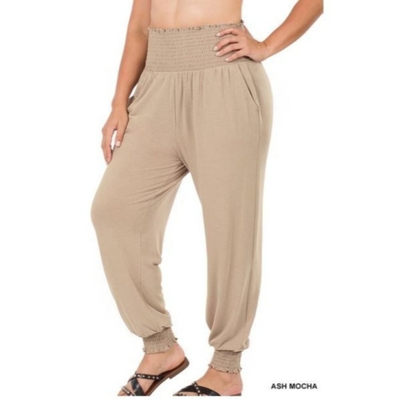 Zenana Outfitters Pants - Zenana Ash Mocha High Waisted Smocked Lounge Jogger Pants Size New! 2X 3X